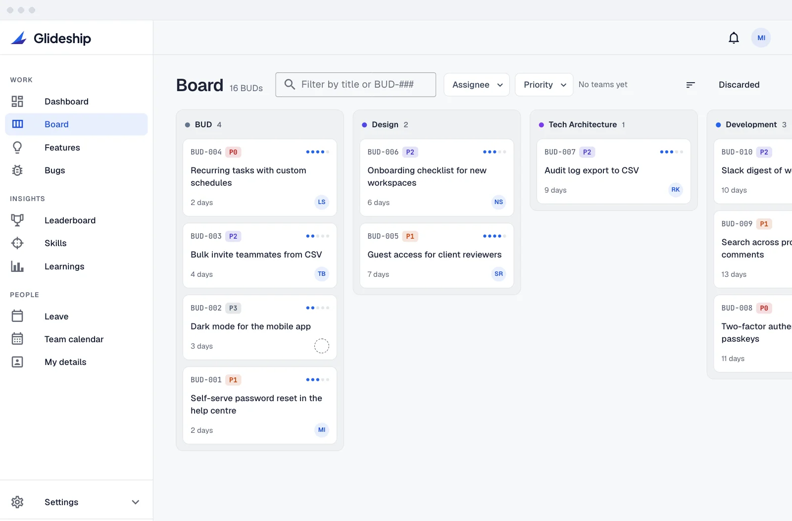 BUD board: every feature from backlog to production