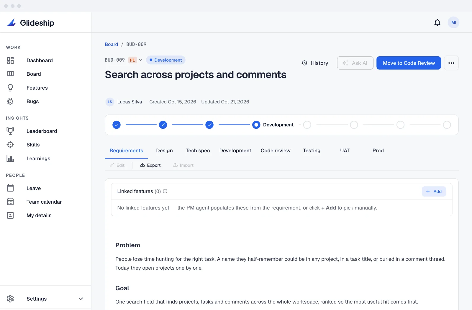 BUD document: spec, tech plan, test plan and history in one place