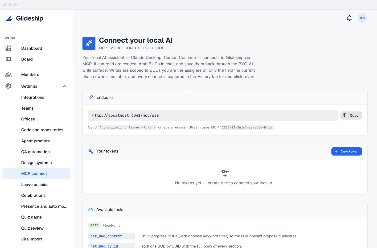 MCP support — connect your local AI assistant to Glideship